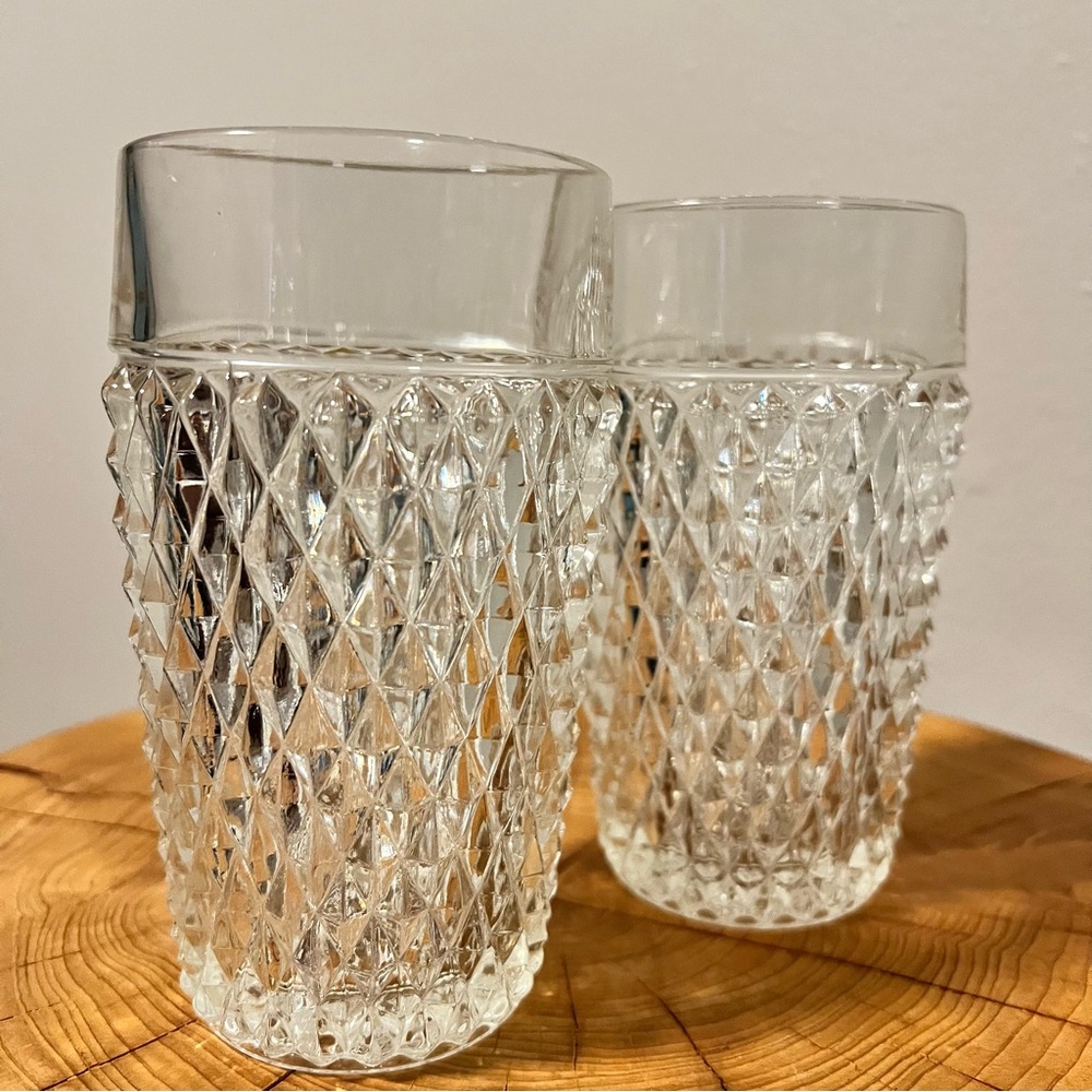 Vintage 60s-70s Diamond Point Pressed 16 oz Tumblers (2) by Indiana Glass